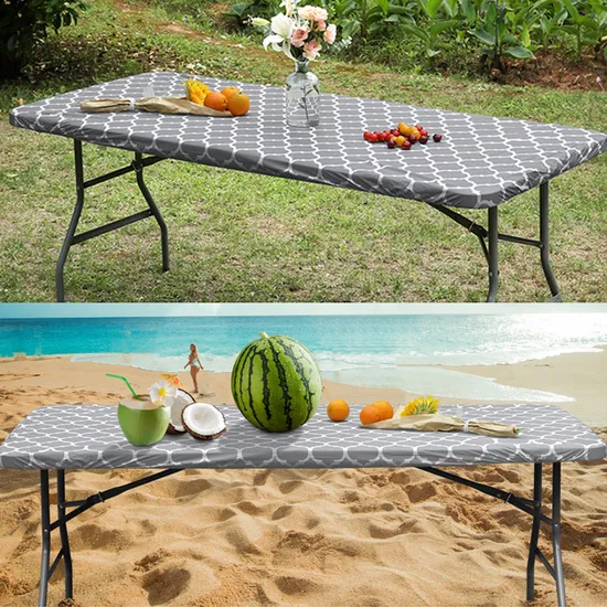 Wipeable Flannel Rectangle Picnic Tablecloth Waterproof Elastic Fitted Table Covers for 6 Foot Tables Camping, Indoor, Outdoor 