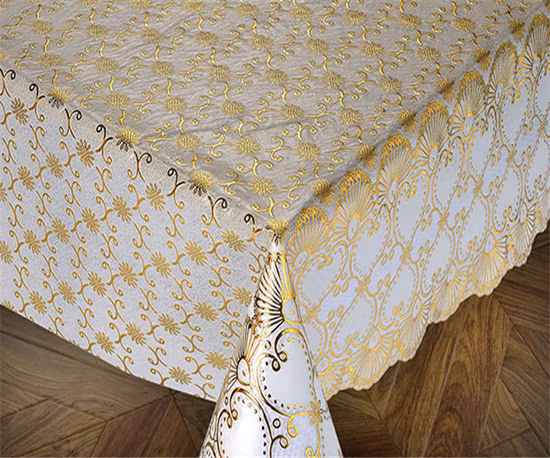 137 Cm Vinyl PVC Lace Crochet Tablecloth with Roll Gold/Silver Coated