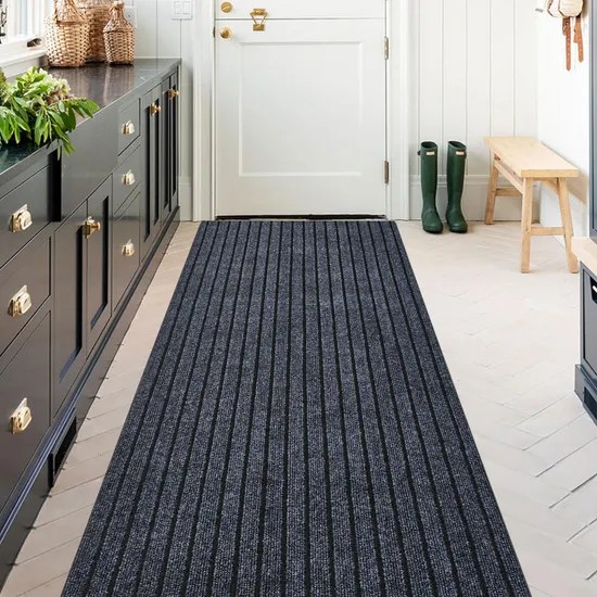 Double Ribbed Striped Mats Entrance PVC Floor Mat Polyester Door Mat 