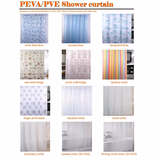 Customized Bathroom PEVA Shower Curtain with Many Style